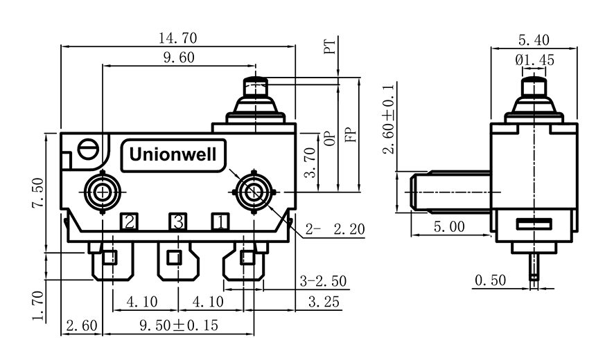 mini waterproof micro switch drawing